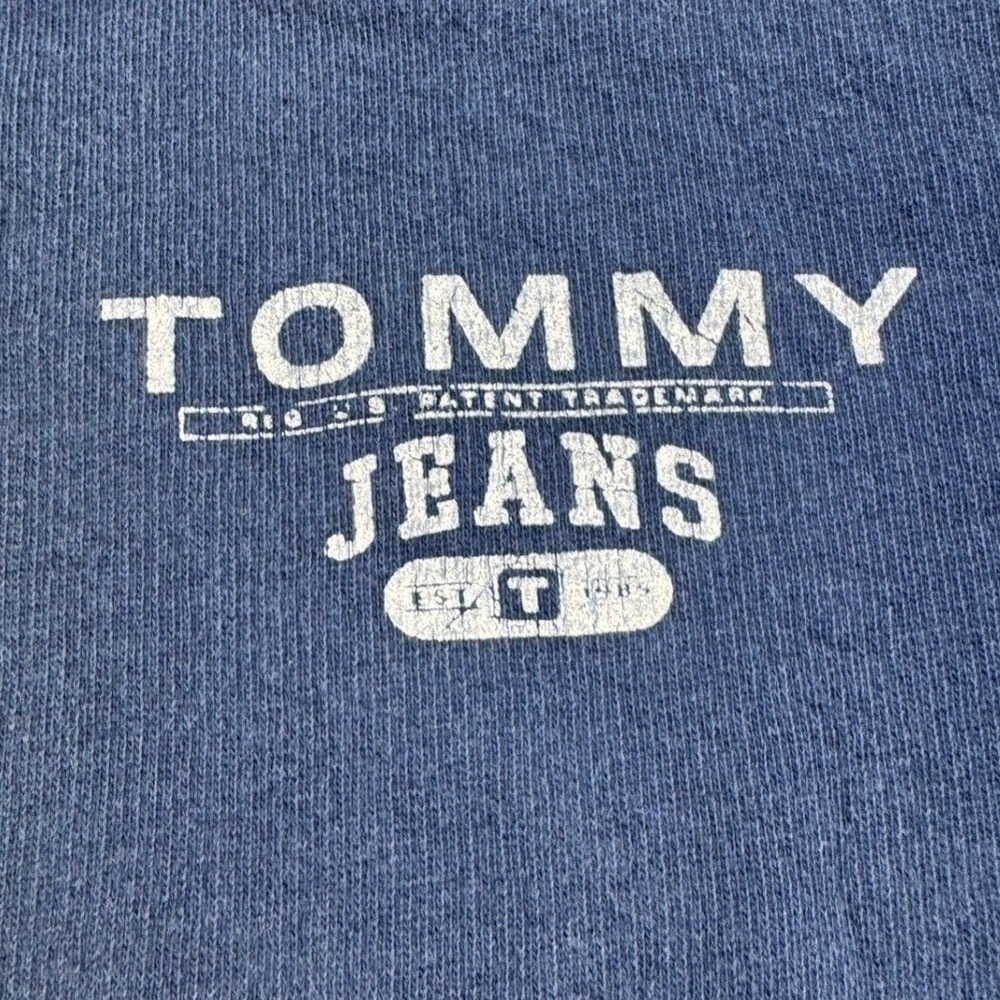 Tommy Jeans Mens Vintage Style Striped Sleeve Blue Sweatshirt Large L - Picture 8 of 13